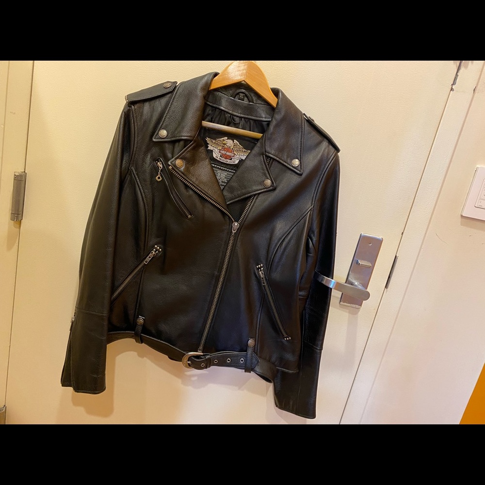 Womens Black Leather Harley Davidson Riding Jacket Pre-owned Size XL